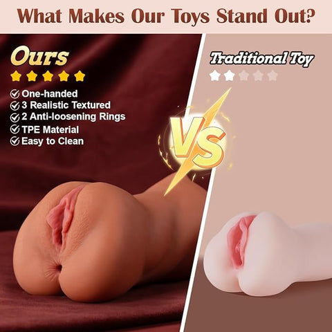 Pocket Pussy Sex Toys For Men, 3D Textured Adult Male Masturbator With Sexy Mouth Realistic Vagina Tight Anus, Mens Stroker Sex Doll For Man Masturbation
