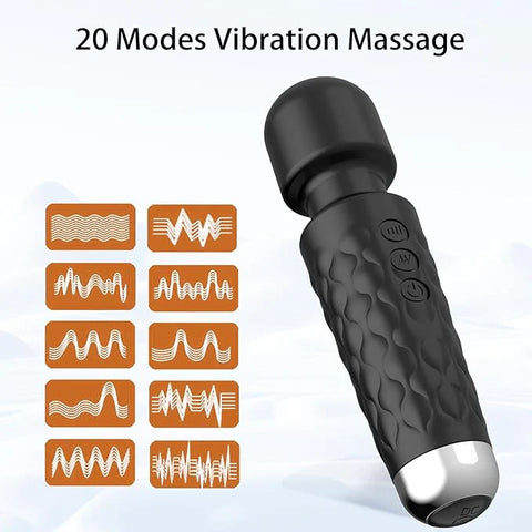 WAND Electric Back Massager - 8 Speeds 20 Modes - Rechargeable&Waterproof&Quiet Handheld Deep Tissue Neck Back Massager（Black）