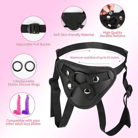 Strap On Di#Do Harness Ad*Ul#T Se*X Toys For Women Men Pegging Dildo, Adjustable Waist And Thigh Soft Nylon Vegan Leather Belt
