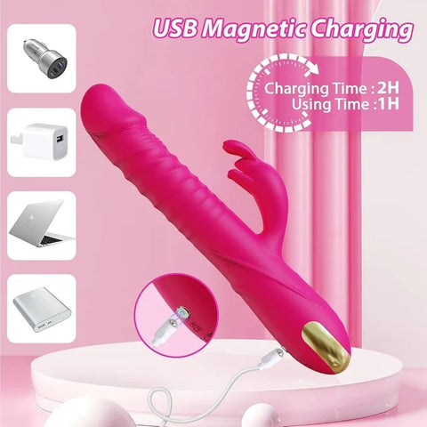 USB Rechargeable Thrusting Rabbit Massager – 10 Vibration Modes, 3 Thrusting Speeds