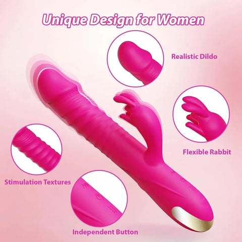 USB Rechargeable Thrusting Rabbit Massager – 10 Vibration Modes, 3 Thrusting Speeds