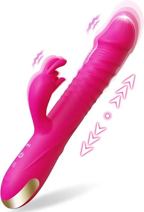 USB Rechargeable Thrusting Rabbit Massager – 10 Vibration Modes, 3 Thrusting Speeds