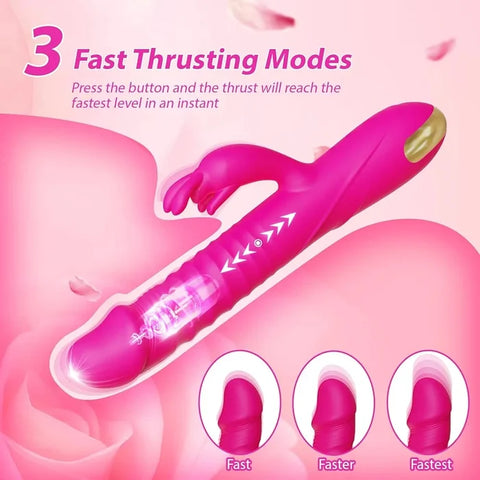 USB Rechargeable Thrusting Rabbit Massager – 10 Vibration Modes, 3 Thrusting Speeds